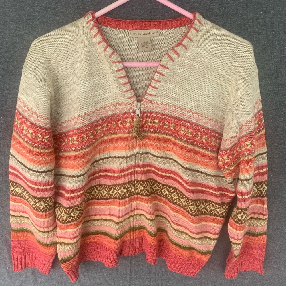 Mountain Lake Cardigan Sweater Zip V-Neck Women’s Size Large Multicolored